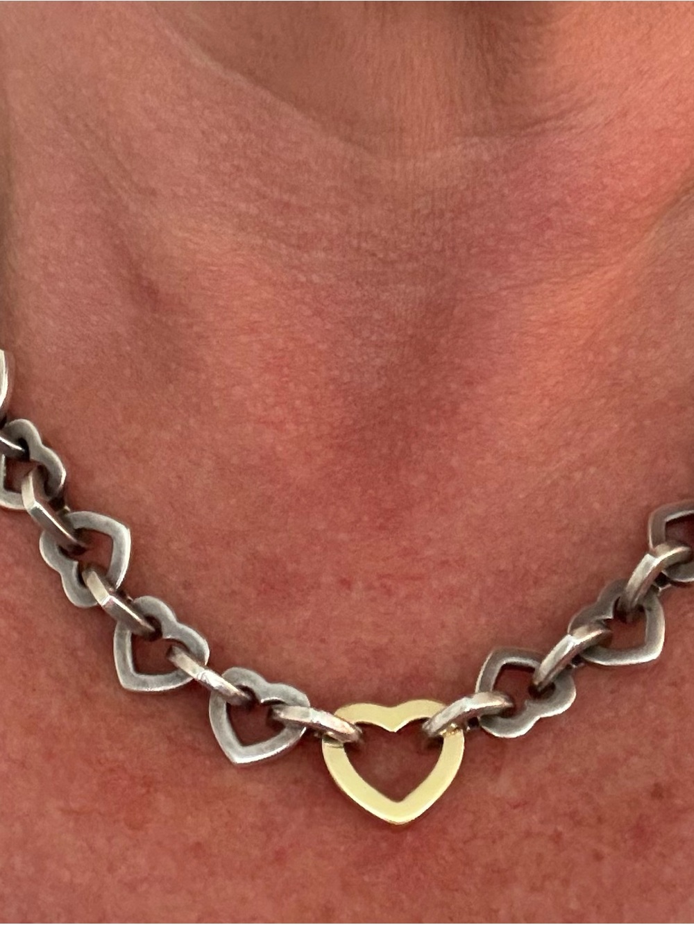 Rare Vintage Tiffany & Co. Two-Tone Heart Link Necklace - Gold & Silver
